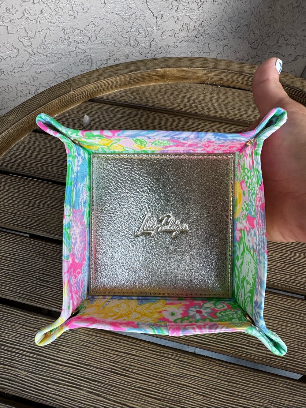 Lilly Pulitzer Metallic Silver Center Multicolor Floral Valet Tray